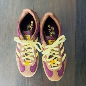 Adidas Gazelle Burgundy and Tan Trainers